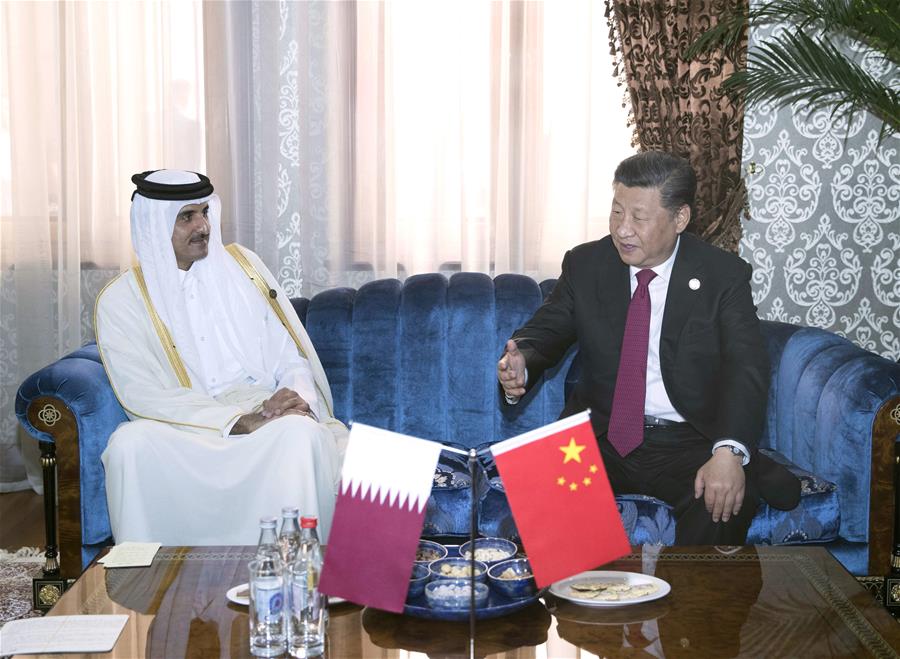 TAJIKISTAN-DUSHANBE-XI JINPING-QATARI EMIR-MEETING