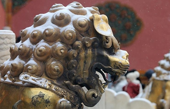 Visitors view snowy scenery at Palace Museum in Beijing