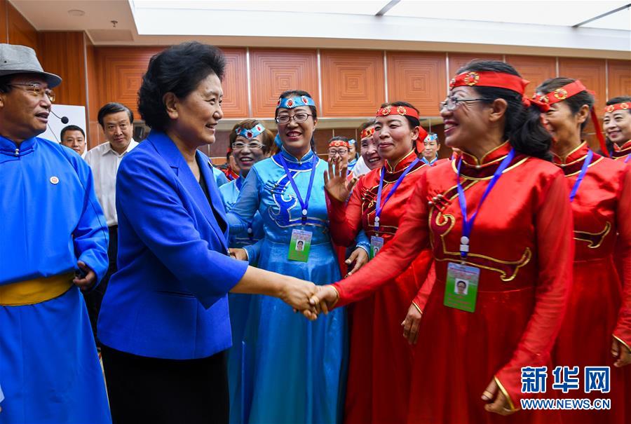 8月9日，中共中央政治局委員、國務(wù)院副總理、中央代表團(tuán)副團(tuán)長劉延?xùn)|率中央代表團(tuán)二分團(tuán)到赤峰看望慰問各族干部群眾。這是劉延?xùn)|在赤峰市群眾藝術(shù)館和群眾親切交談。新華社記者 連振 攝